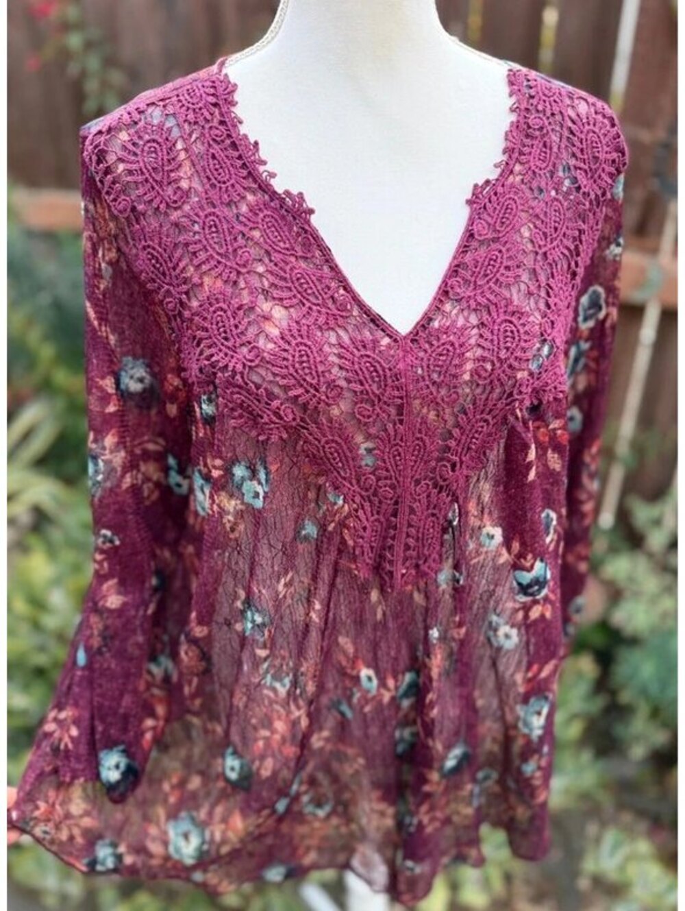 Vintage America Blues Boho Cotton Flowy Top Size L (Measurements Below)